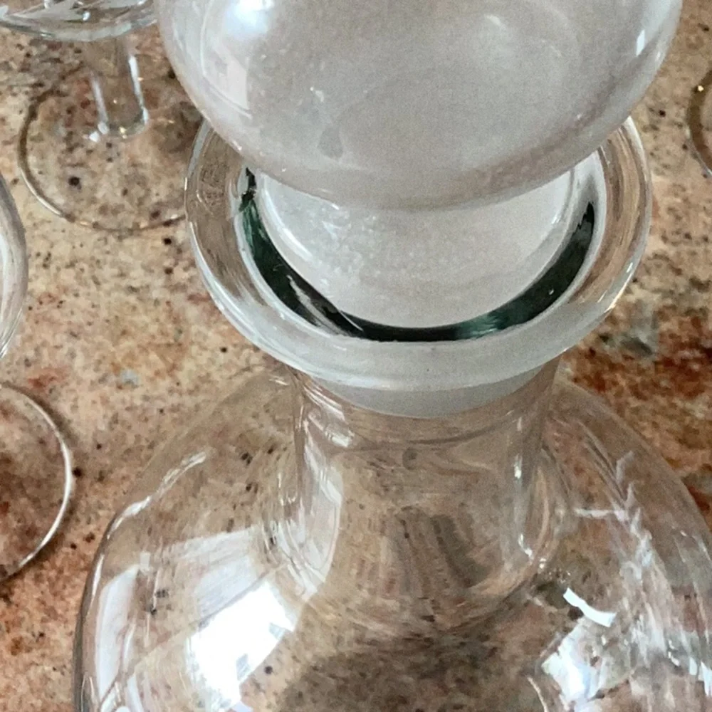 Vintage etched decanter with glasses